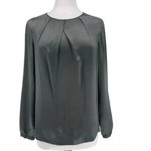 100% Silk Long Sleeve Top Blouse, Pendleton, Silver Gray, Size 8